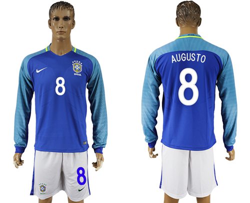 Brazil #8 Augusto Away Long Sleeves Soccer Country Jersey